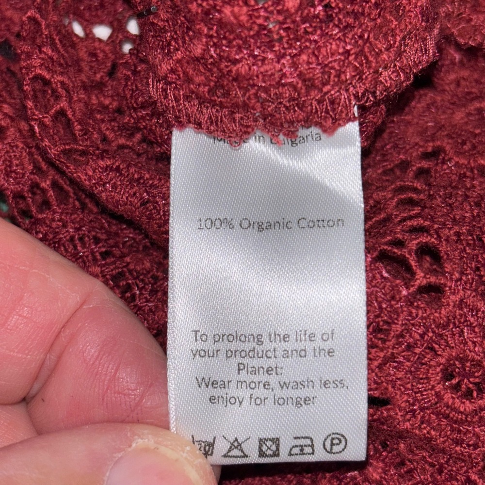 Saint + Sofia Sadie Blouse Burgundy Organic Cotton Lace Eyelet Top USA 10 NEW - Picture 4 of 11